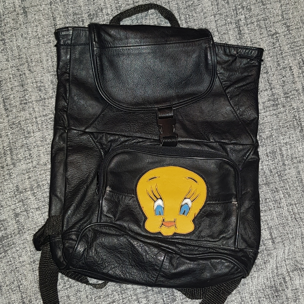 Vintage Looney Tunes Tweety Bird Leather Backpack